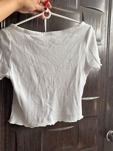 White Ribbed Button-Up Top