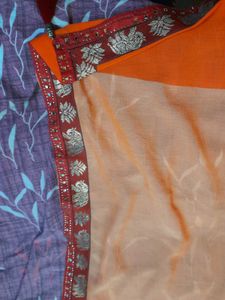 Classicate Orange Embroidered Chiffon Saree