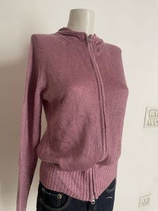 Pink Knit Zip-Up Hoodie