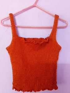 Rust Orange Ribbed Crop Top
