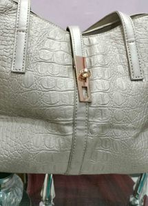 Metallic Croc-Embossed Tote