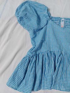 Blue Peplum Gingham top