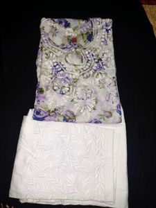 CHIKANKARI MULMUL COTTON KURTI PANT SET