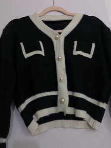 Imported Korean Style Chic Black &amp; White Cardigan