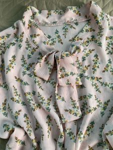Floral Print Tie Neck Blouse