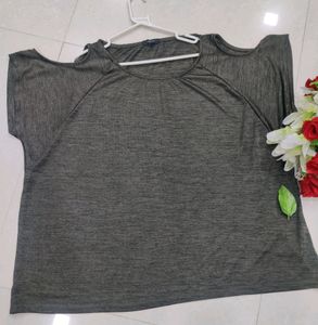 Girls Grey Cut Shoulder Top