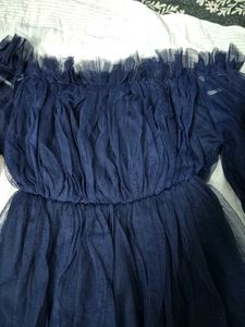 Navy Blue Tulle Off-Shoulder Top