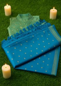 Teal Blue Silk Saree with Blouse