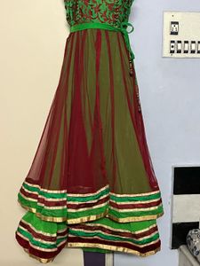 Green &amp; Maroon Anarkali Dress