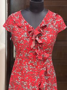 Scullers Red Floral Ruffle Dress