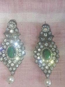 Statement Emerald &amp; Crystal Earrings