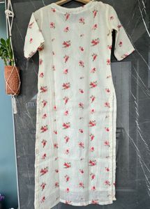 Floral Print Cotton Kurti With Churidar Pajama