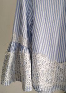 Zara Blue Striped Lace Trim Top