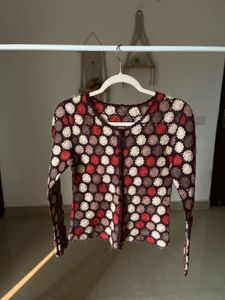 RUST ORANGE FLORAL CROCHET CARDIGAN