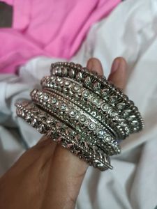 New Silver And Pink Bangles Combo