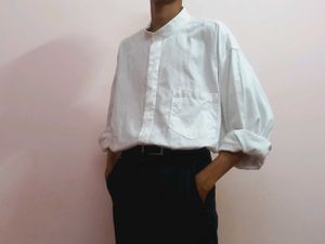 Stylish White Band Collar Shirt