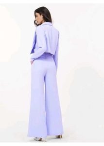 Lilac Cropped Blazer & Wide Leg Pant Set