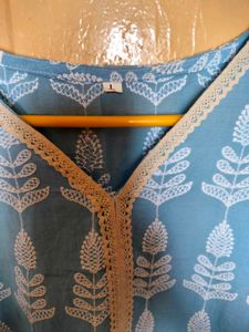 Powder Blue Chikankari Work Kurti For Women