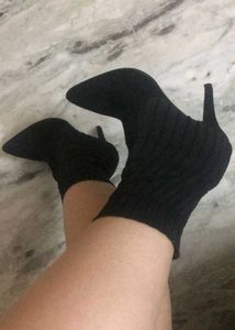 Black Knit Heeled Booties