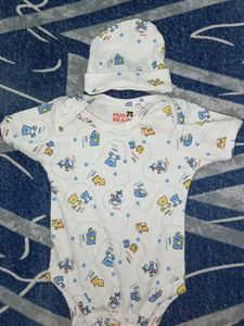 Cute Baby Onesie & Hat Set