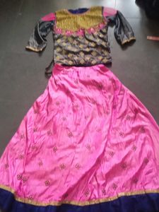 Pink &amp; Navy Embroidered Lehenga Skirt