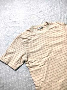 🤎 Soft Neutral Striped Crop Tee | Zara | Size M