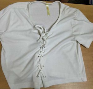 White Lace-Up Crop Top