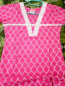 Cotton V Neck Pink Colour Stitched Kurta