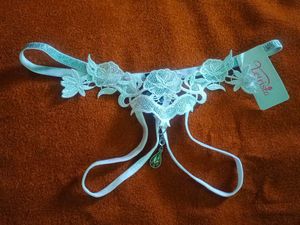 Unisex Lacy White Thong with Charm