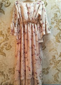 Beautiful Floral Three Steps Flare Dress.Stretchab