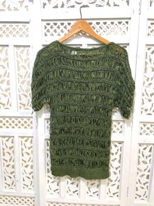 Boho Olive Ladder Knit Top A