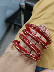 Red &amp; Gold Embellished Bangle Set