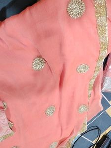 Peach Colour Saree With Fancy Blouse