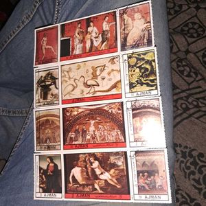 12 Vintage AJMAN painting stamps.
