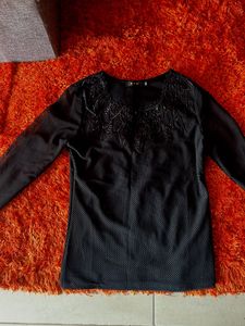 Black Embellished Long Sleeve Top
