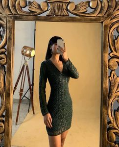 Bottle Green Heavy Work Designer Cocktail Dress