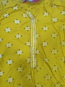 Yellow Floral Print Short Kurti For Womens M Size