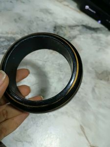 Wooden Bangle with Gold Stripes