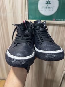 Tommy Hifiger Navy Leather Mid-Top Sneakers