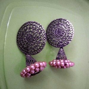 Pink Jhumka Earrings