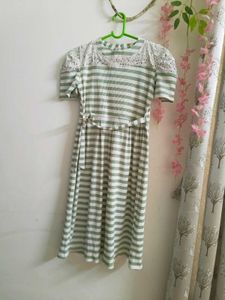 Striped Green Casual Dress