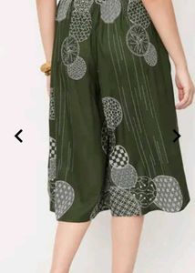 Olive Culottes Trousers with Drawstring Waist
