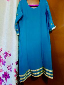 Teal Stone-work Party Wear Kurta &amp; Dupatta