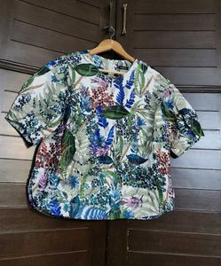 Women Green Floral Prints Cotton Mix Casual Top
