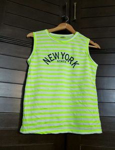 Women Green Striped Printed Casual Tank Top