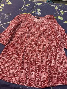 Red & White Printed Top