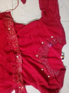 Red Embellished Kurta Set