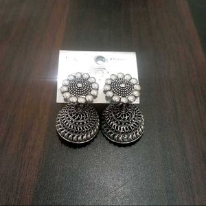 Silver Tone Jhumka Earrings