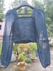Beautiful Blue-Green Embroidered Crop Top