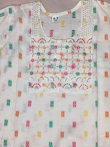 White Embroidered Kurti - XXL